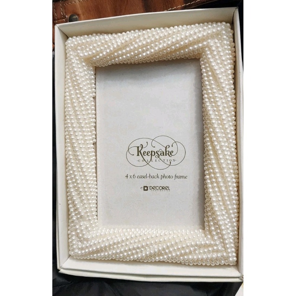 Vintage Faux Pearl Photo Picture Frame Beaded Strands White Decorel 4x6 Cottagec
